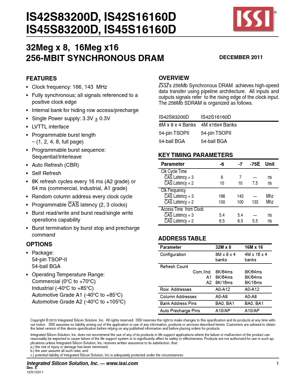 IS45S83200D Integrated Silicon Solution