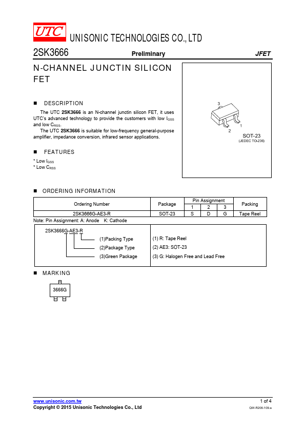 2SK3666 Unisonic Technologies