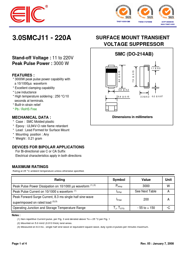 3.0SMCJ210A EIC