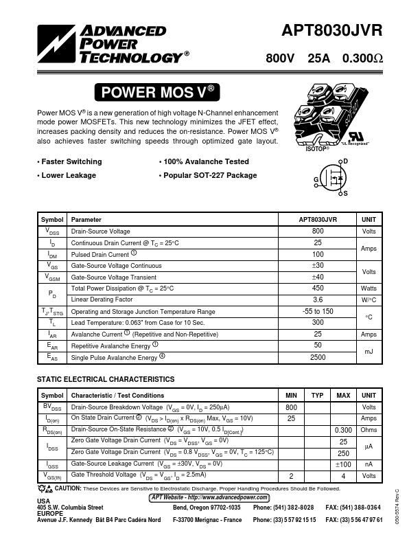 APT8030JVR Advanced Power Technology