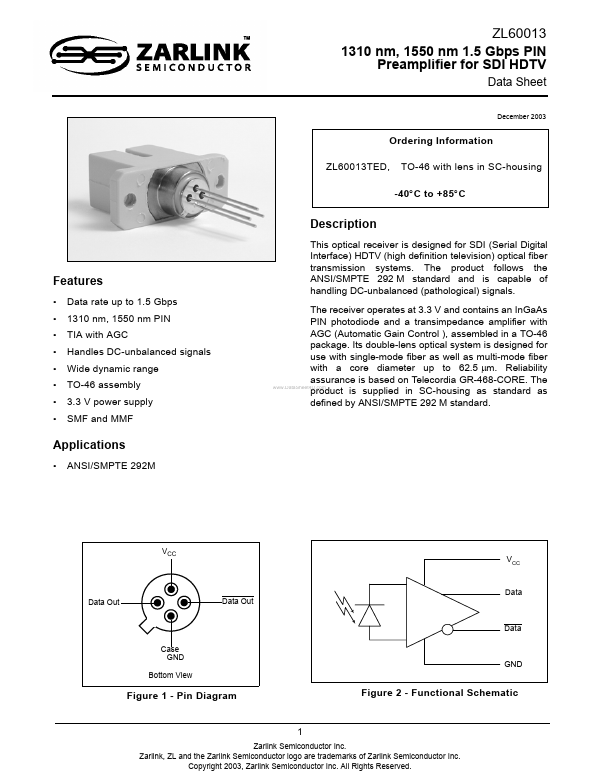 ZL60013 Zarlink Semiconductor