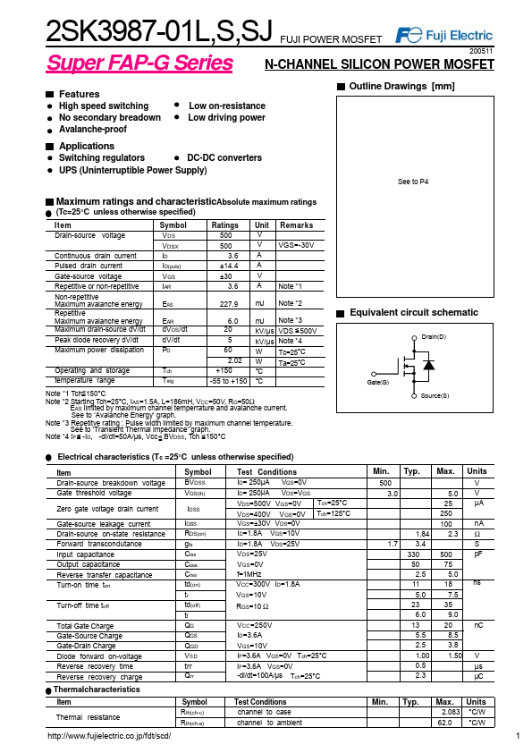 <?=2SK3987-01L?> डेटा पत्रक पीडीएफ