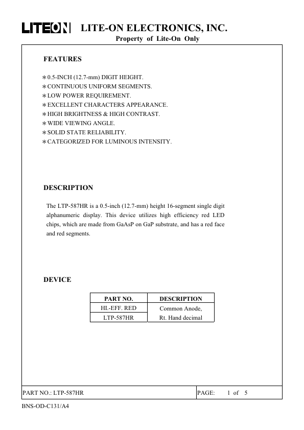 LTP-587HR LITE-ON Electronics