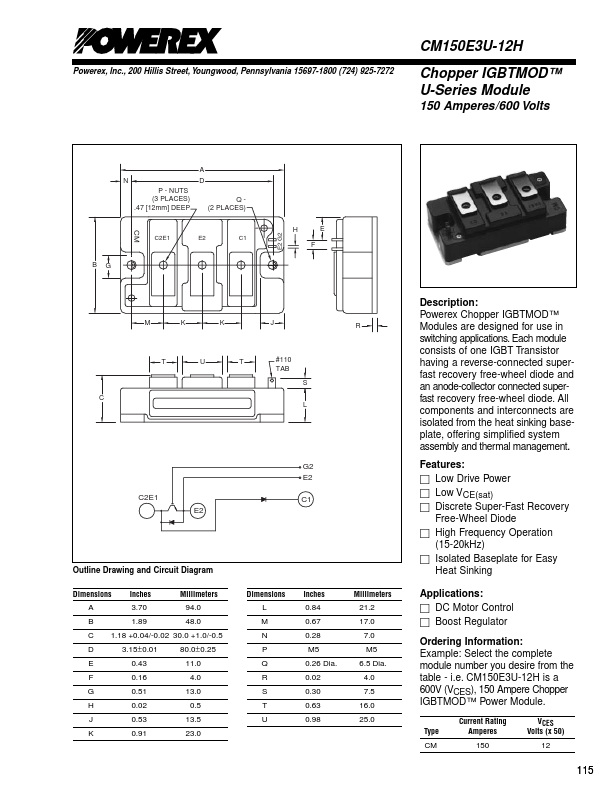 CM150E3U-12H Powerex Power Semiconductors