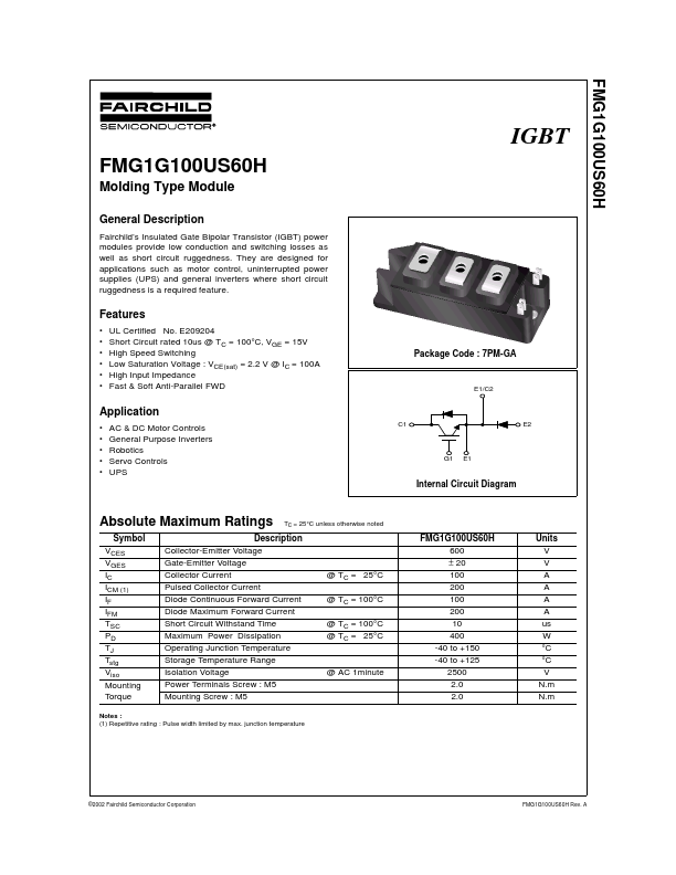 FMG1G100US60H Fairchild Semiconductor