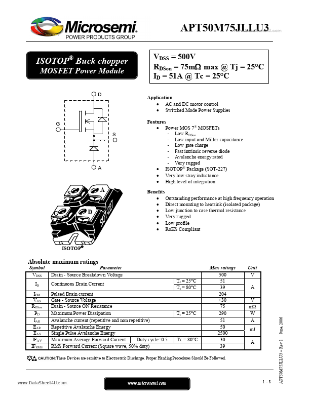 APT50M75JLLU3 Microsemi Corporation