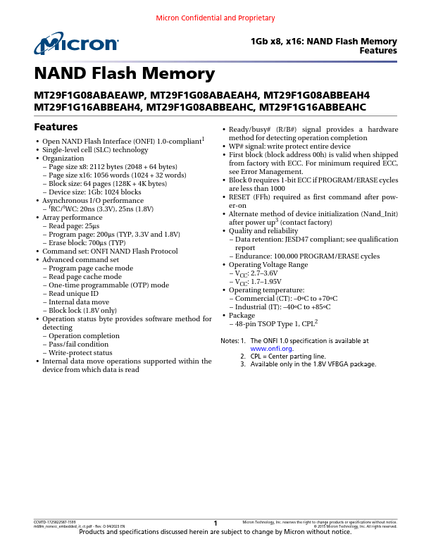 MT29F1G08ABAEAH4-IT Micron Technology