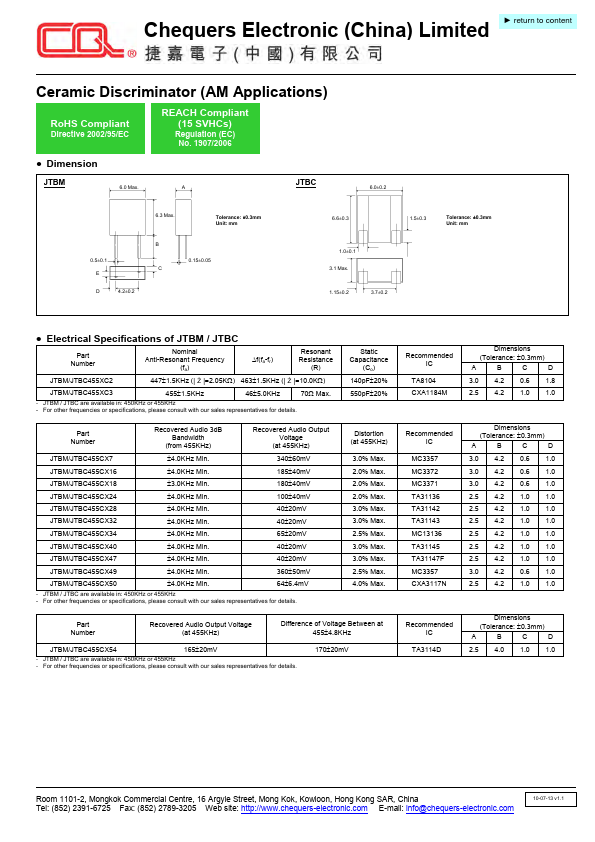 JTBC455XC3 Chequers Electronic