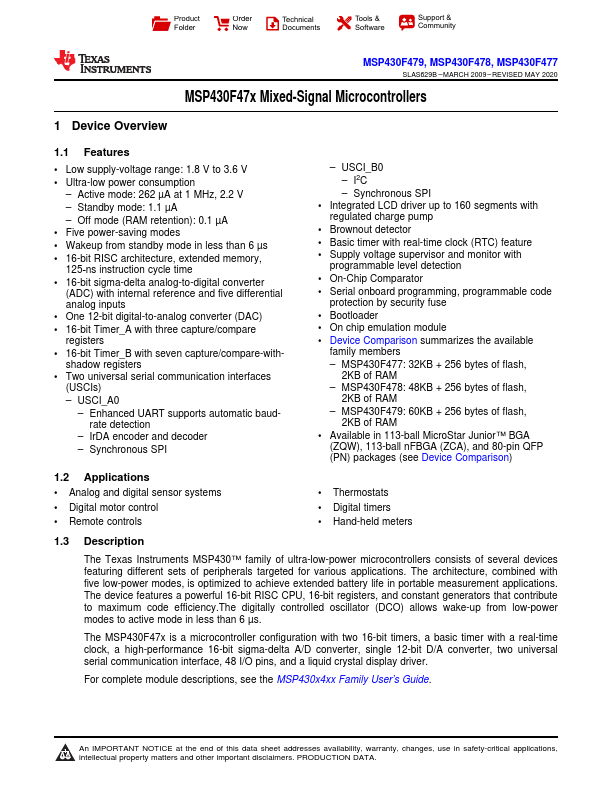 <?=MSP430F479?> डेटा पत्रक पीडीएफ