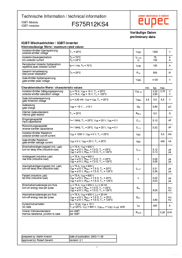 <?=FS75R12KS4?> डेटा पत्रक पीडीएफ