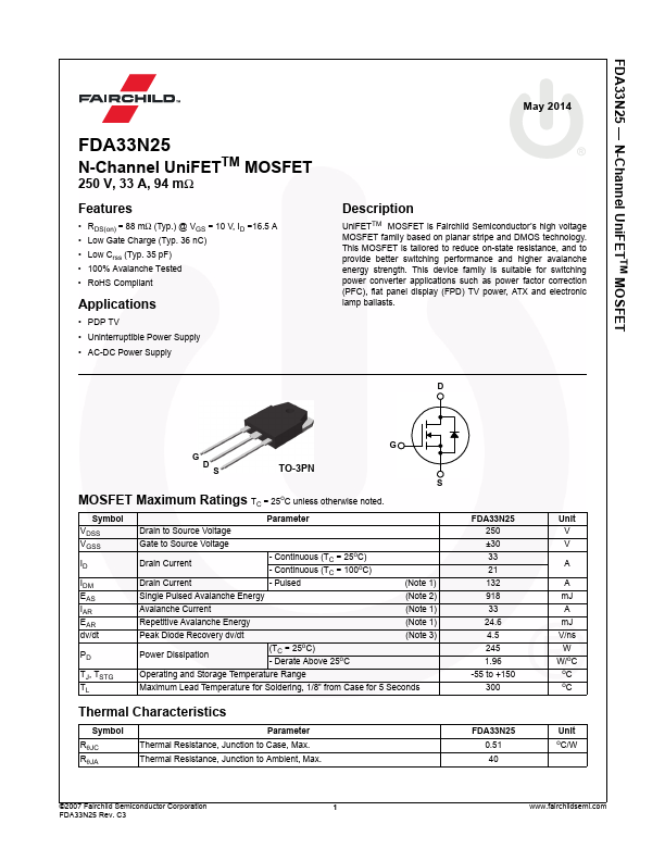 <?=FDA33N25?> डेटा पत्रक पीडीएफ