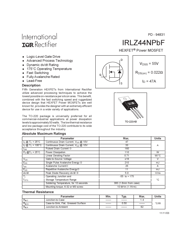 IRLZ44N International Rectifier