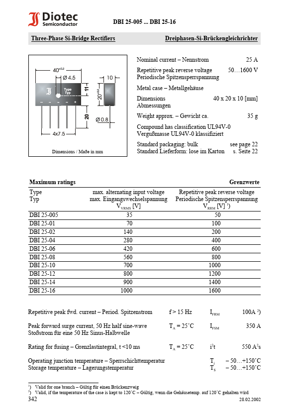 DBI25-10 Diotec Semiconductor