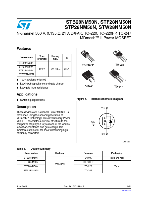 STB28NM50N ST Microelectronics