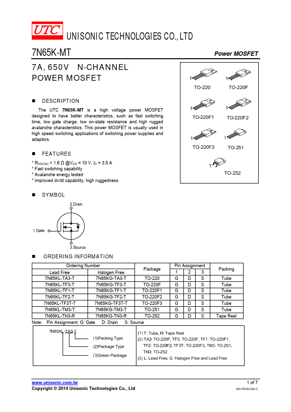 7N65K-MT UNISONIC TECHNOLOGIES