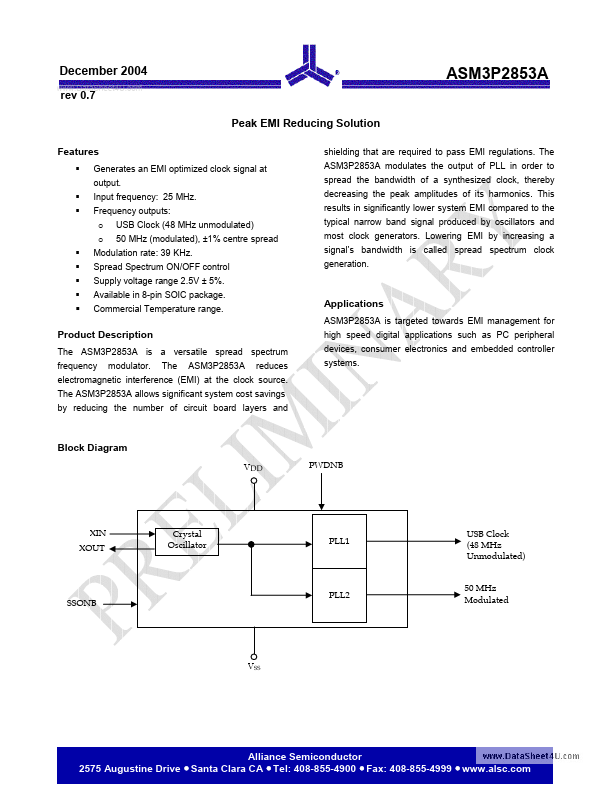 ASM3P2853A Alliance Semiconductor Corporation