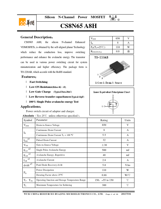 <?=CS8N65A8H?> डेटा पत्रक पीडीएफ