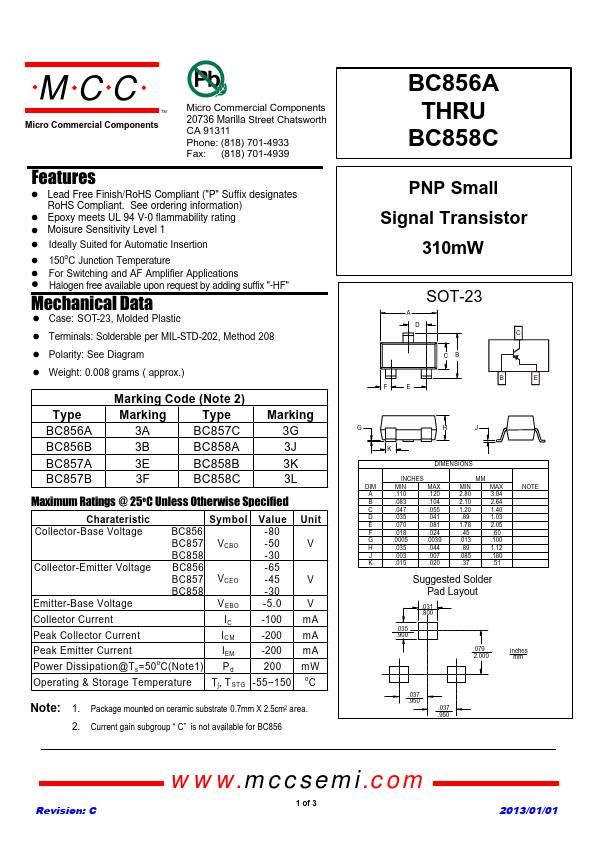 BC858A Micro Commercial Components