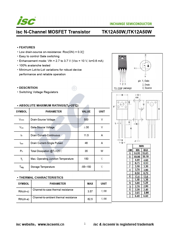 TK12A50W INCHANGE