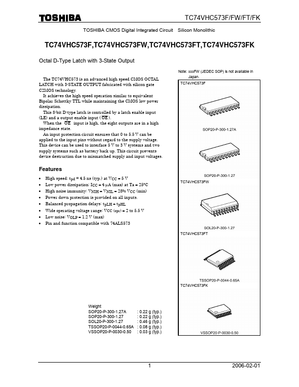 <?=TC74VHC573FT?> डेटा पत्रक पीडीएफ
