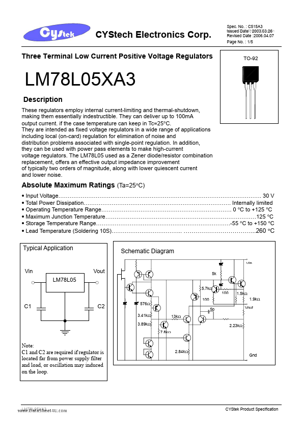 LM78L05AA3 Cystech Electonics