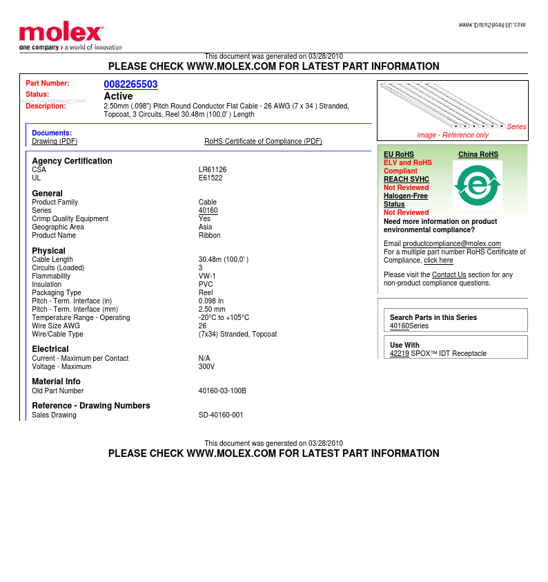 40160-03-100B Molex Electronics