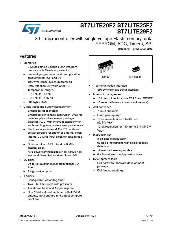 <?=ST7LITE20F2?> डेटा पत्रक पीडीएफ