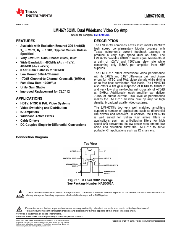 LMH6715QML Texas Instruments