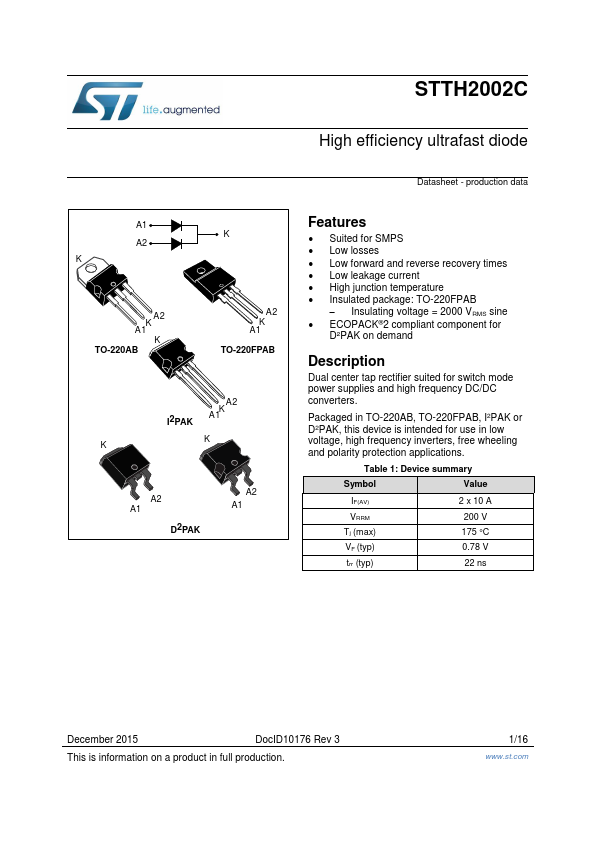 STTH2002C ST Microelectronics