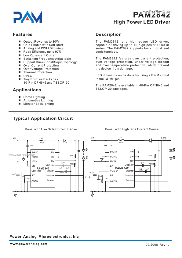 PAM2842 Power Analog Micoelectronics