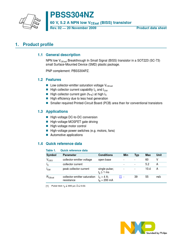 <?=PBSS304NZ?> डेटा पत्रक पीडीएफ