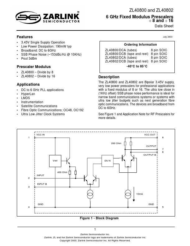 ZL40800 Zarlink Semiconductor