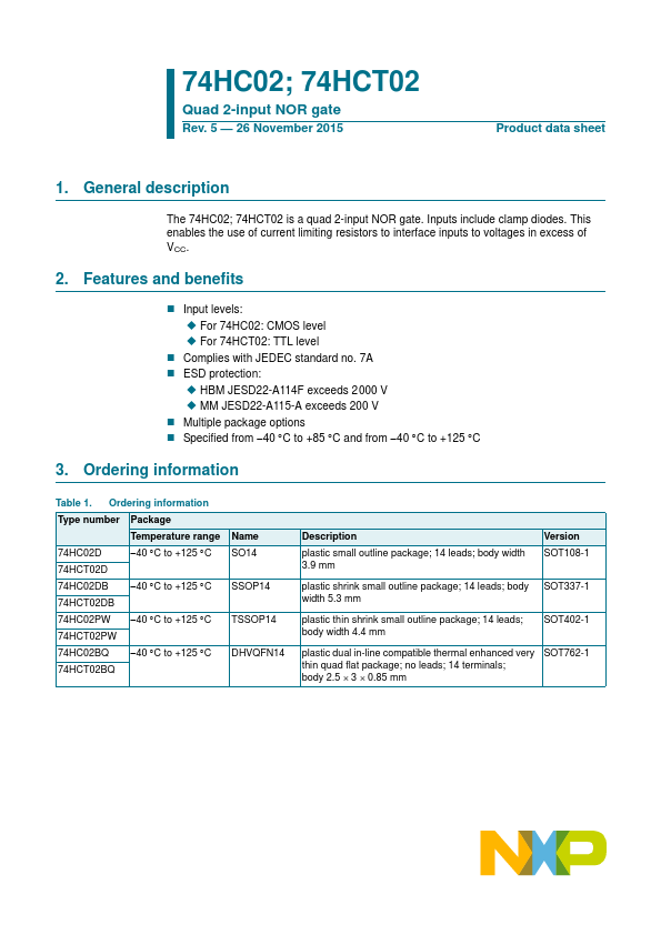 74HC02 NXP Semiconductors