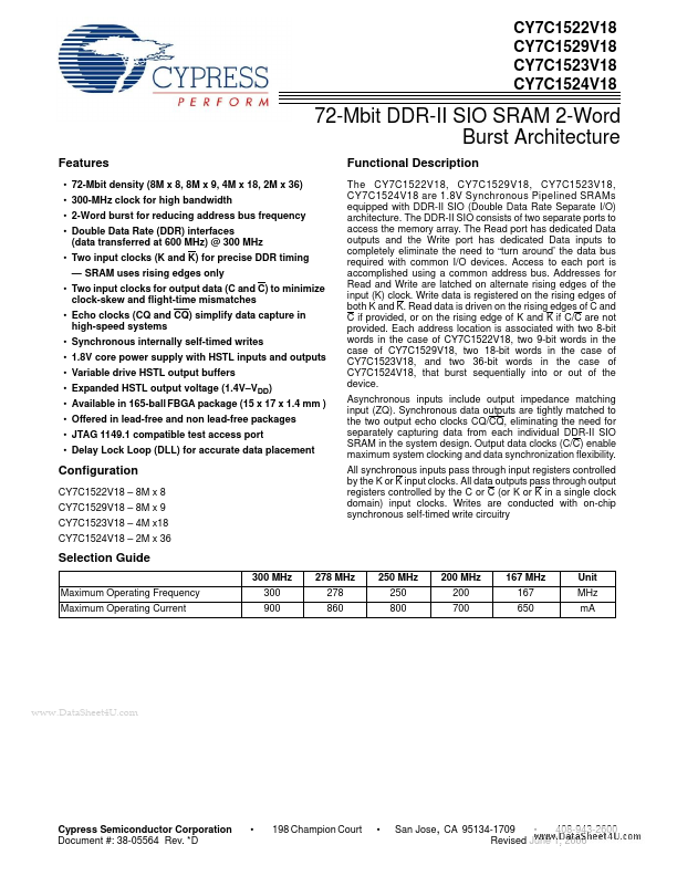 <?=CY7C1524V18?> डेटा पत्रक पीडीएफ