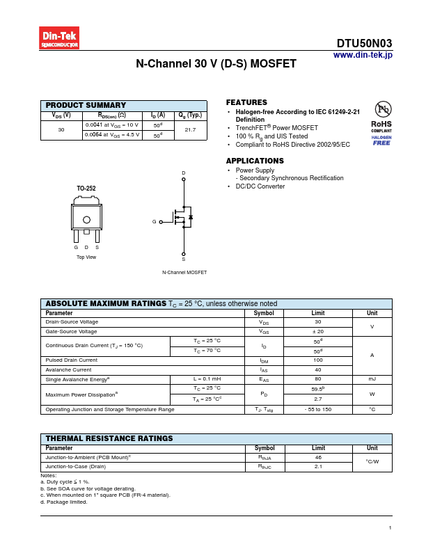 DTU50N03 Din-Tek