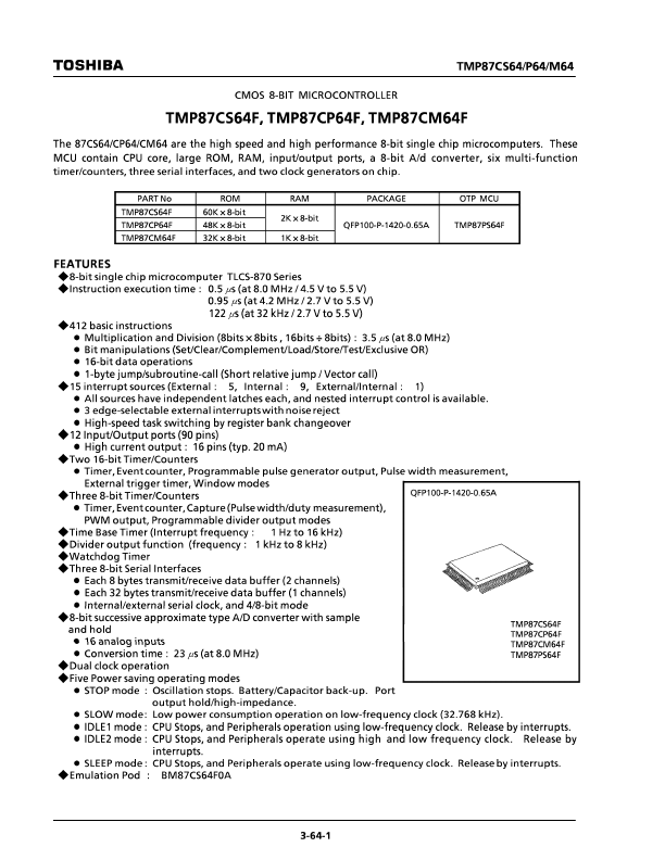 TMP87CS64 Toshiba Semiconductor