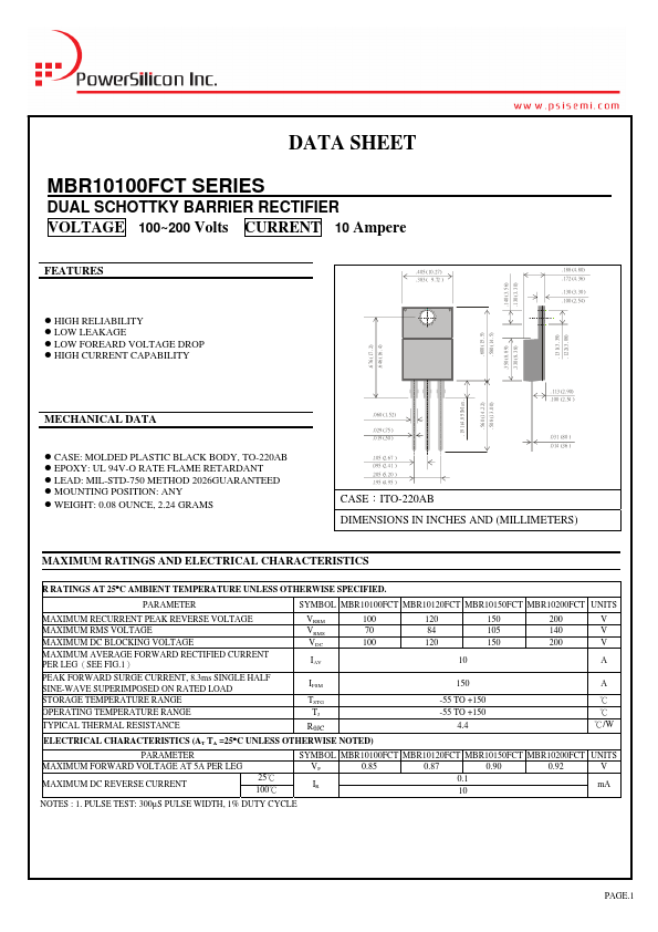 MBR10150FCT Power Silicon