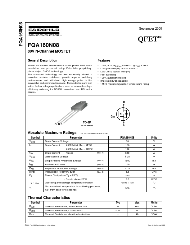 <?=FQA160N08?> डेटा पत्रक पीडीएफ