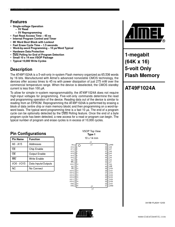 AT49F1024A ATMEL Corporation
