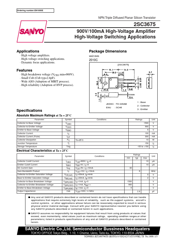 2SC3675 Sanyo Semicon Device