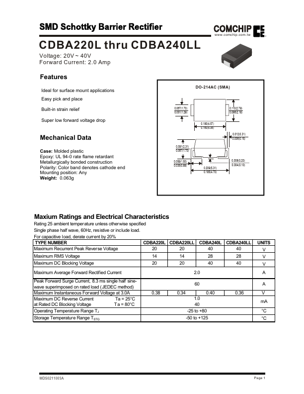 CDBA220LL Comchip Technology