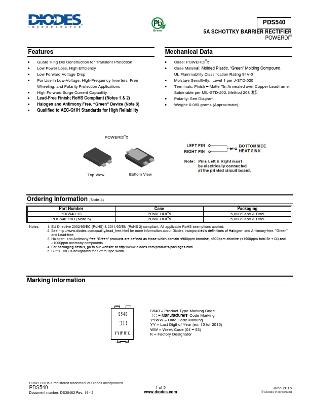 PDS540 Diodes Incorporated
