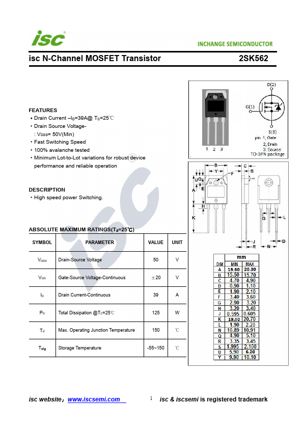 2SK562 Inchange Semiconductor