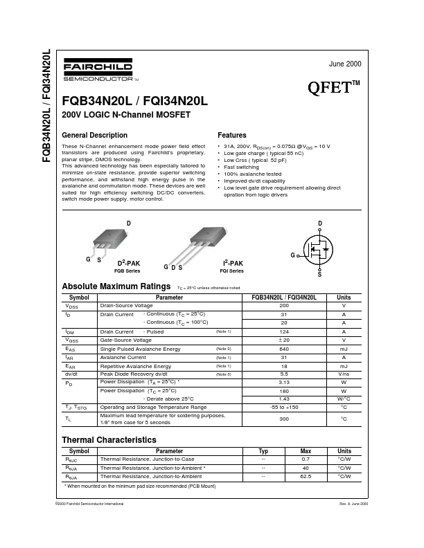 FQI34N20L Fairchild Semiconductor