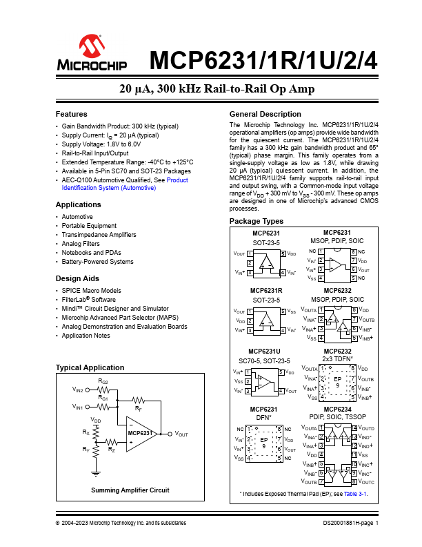 MCP6231 Microchip Technology