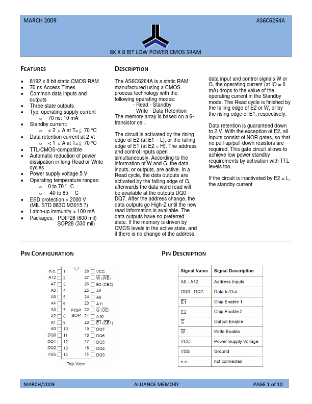 AS6C6264A Alliance Semiconductor