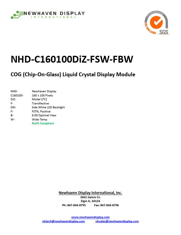 NHD-C160100DiZ-FSW-FBW