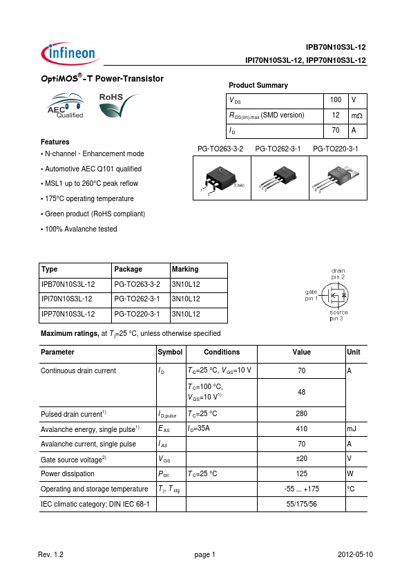 IPP70N10S3L-12