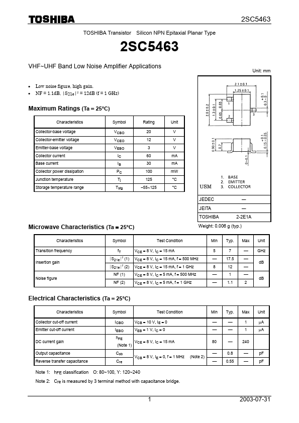 2SC5463 Toshiba Semiconductor