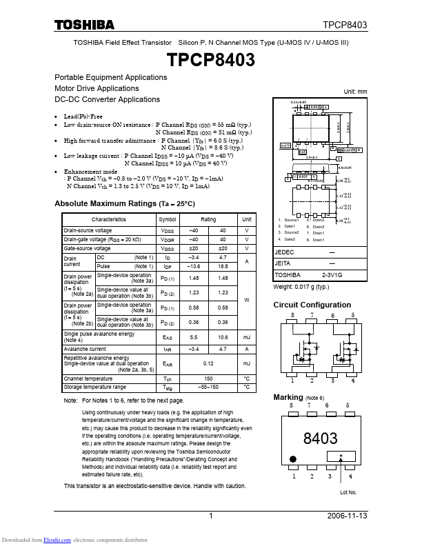 TPCP8403 Toshiba Semiconductor